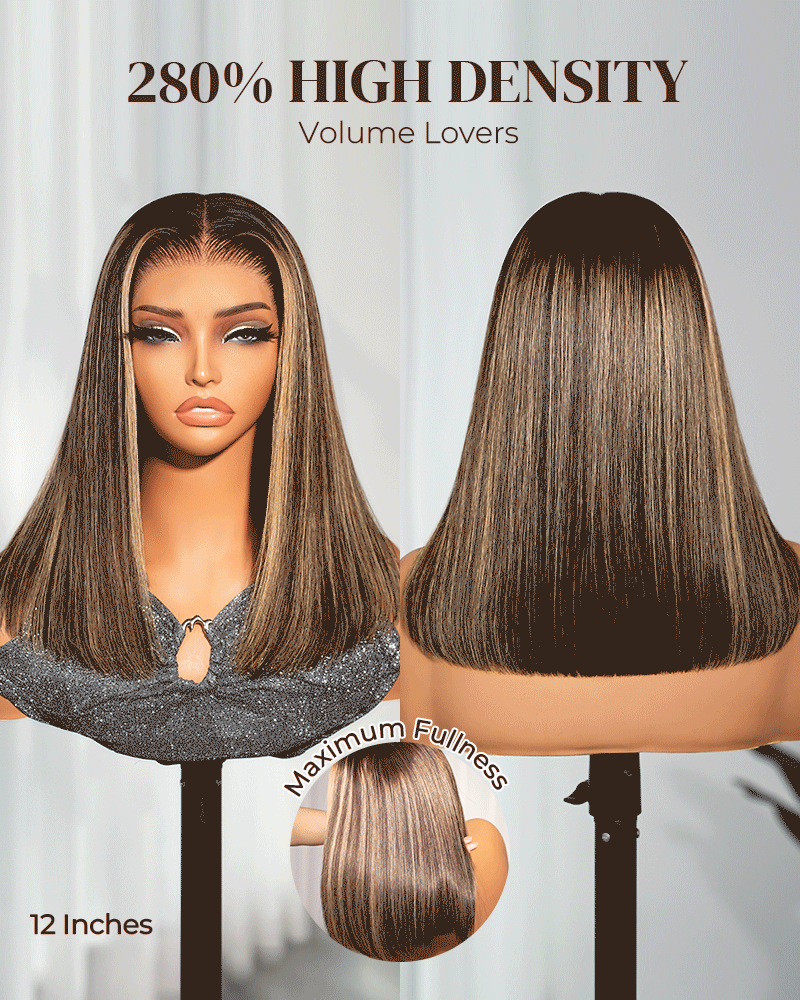 Arabella 13x6 Three-Go™ 280% High Density Ombre Platinum Blonde Balayage Highlights Old Money Bob Glueless Wig Straight Bob Wig With Drawstring