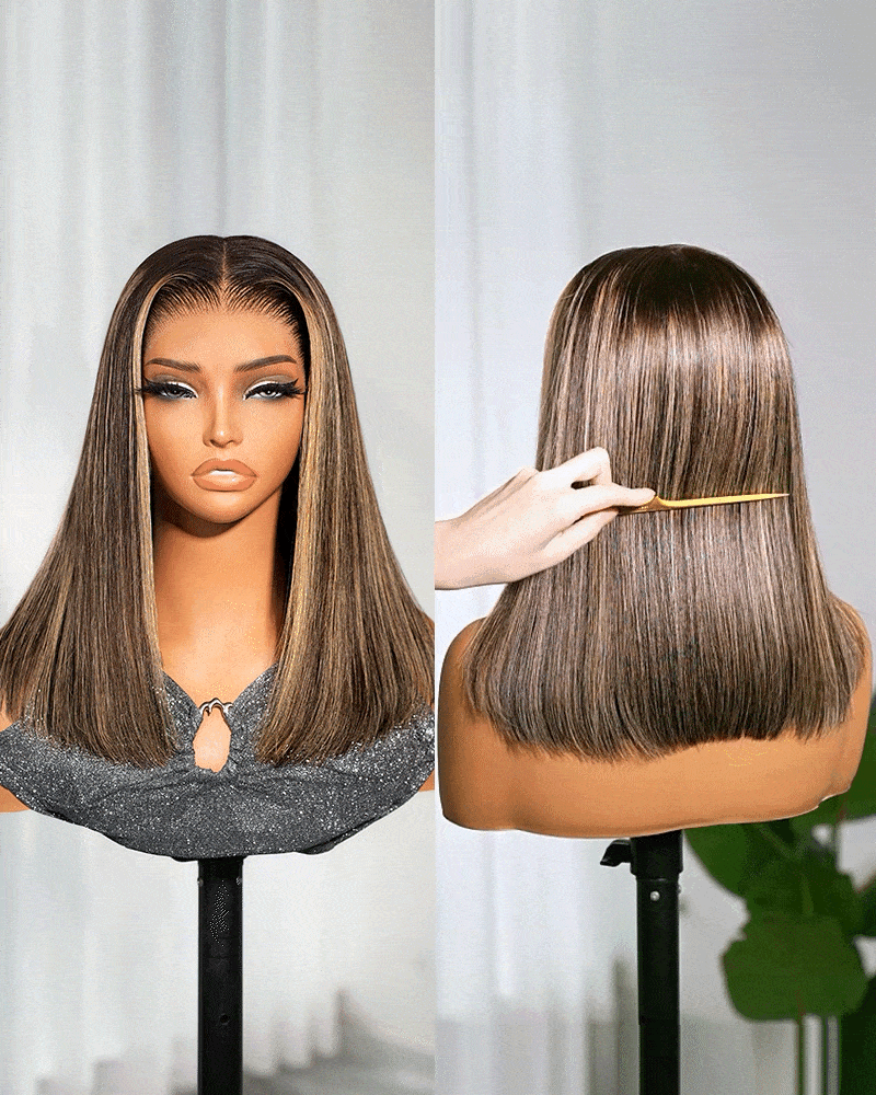 Arabella 13x6 Three-Go™ 250% High Density Glueless Old Money Bob Loose Body Wave Bob Wig Pre-cut Lace Ombre Platinum Blonde Balayage Highlights