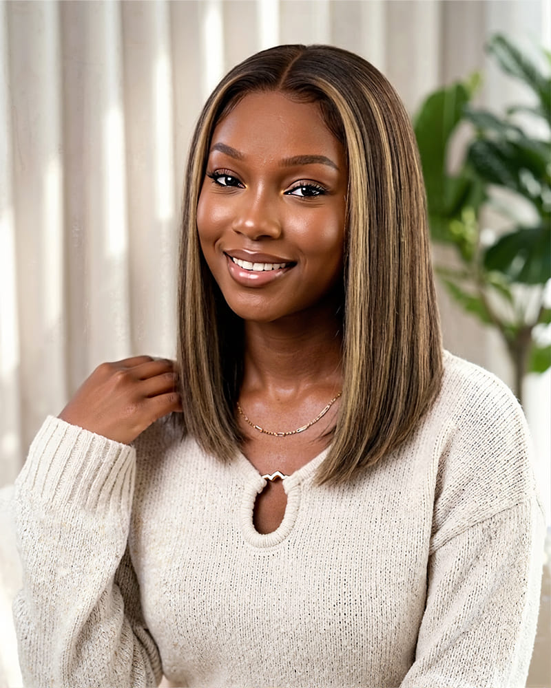 Arabella 13x6 Three-Go™ 250% High Density Ombre Platinum Blonde Balayage Highlights Old Money Bob Glueless Wig Straight Bob Wig With Drawstring
