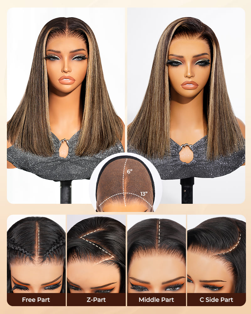 Arabella 13x6 Three-Go™ 250% High Density Ombre Platinum Blonde Balayage Highlights Old Money Bob Glueless Wig Straight Bob Wig With Drawstring