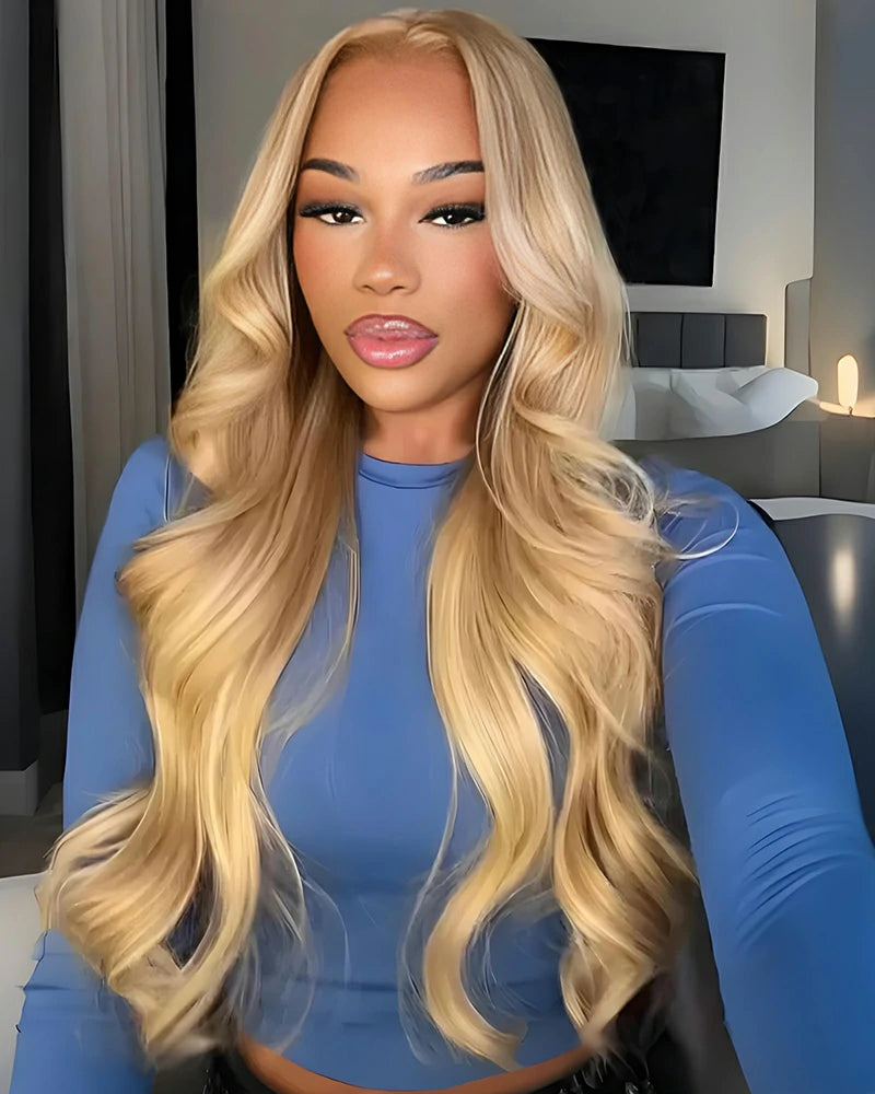 Arabella 13x6 Three-Go™ Blonde Khaki Highlight Glueless Loose Body Wave With Drawstring 100% Human Hair Wig