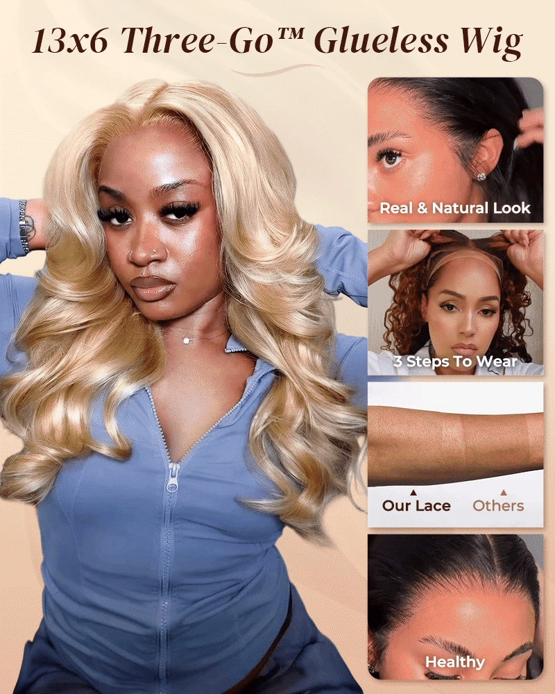 Arabella 13x6 Three-Go™ Blonde Khaki Highlight Glueless Loose Body Wave With Drawstring 100% Human Hair Wig