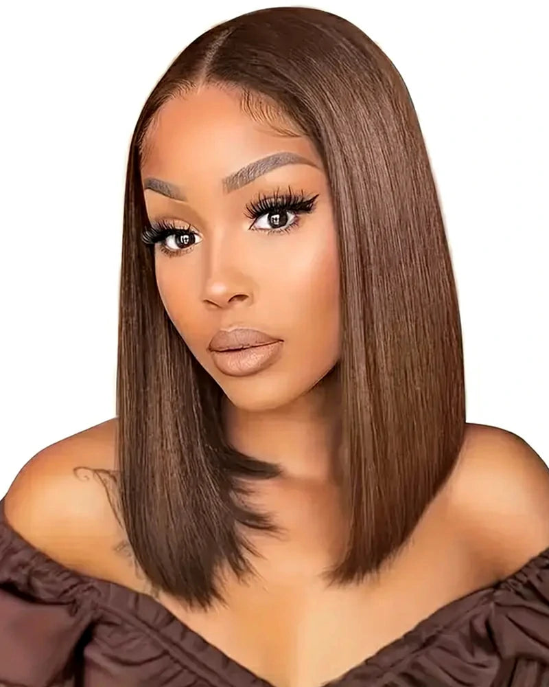 Arabella 13x6 Three-Go™ 250% Density Chocolate Brown Glueless Wig Straight Bob Wig With Drawstring