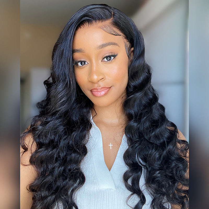 18"=$141 | Arabella 360 Full Lace Glueless Loose Deep Wave Wig Invisi Drawstring Natural Black Pull & Go