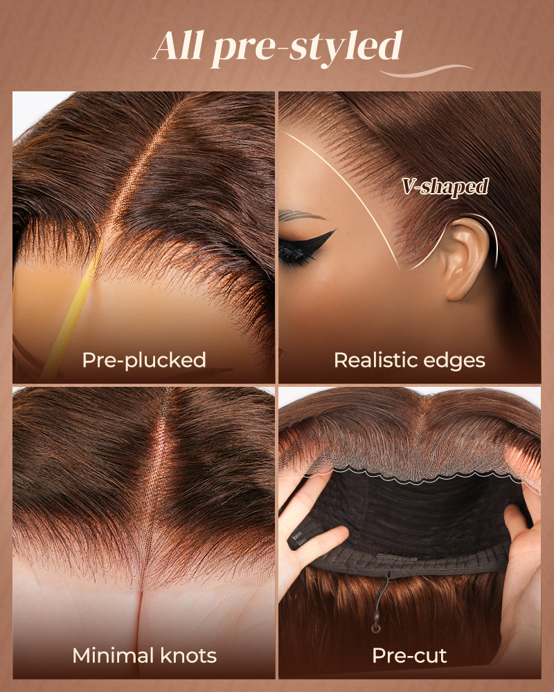 【$299 = 2 WIGS】Arabella 13x6 Three-Go™ Glueless Wig Chestnut Brown Ombre Water Wave With Drawstring For Beginner
