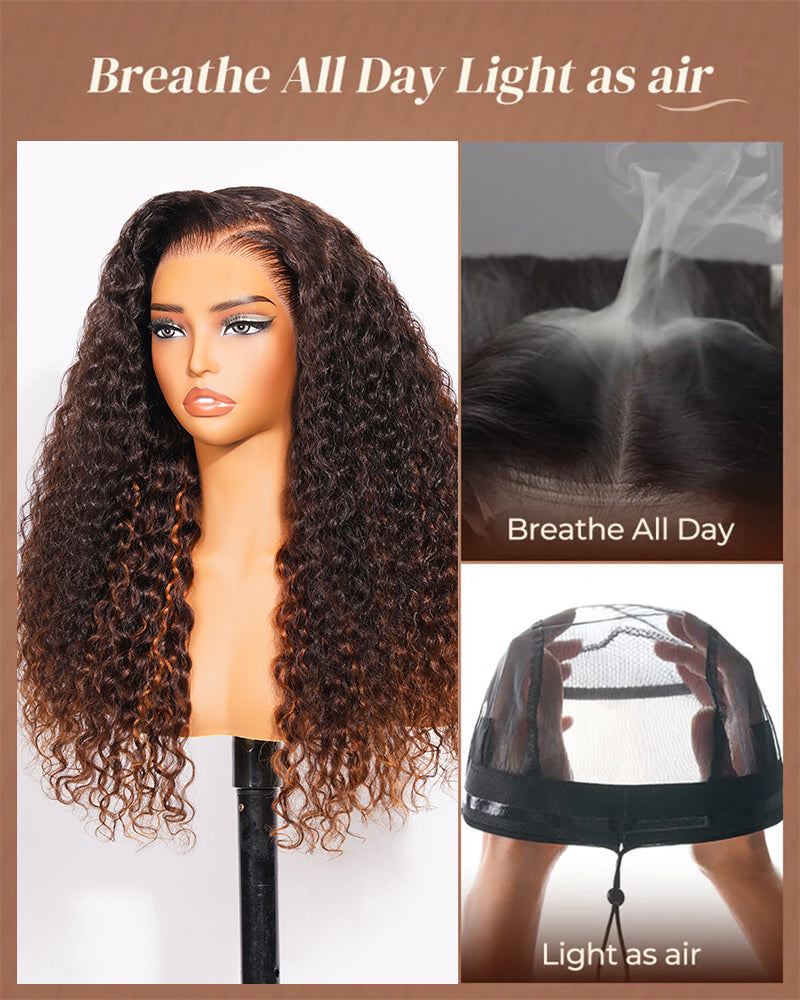【$299 = 2 WIGS】Arabella 13x6 Three-Go™ Glueless Wig Chestnut Brown Ombre Water Wave With Drawstring For Beginner