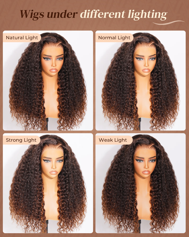 【$299 = 2 WIGS】Arabella 13x6 Three-Go™ Glueless Wig Chestnut Brown Ombre Water Wave With Drawstring For Beginner