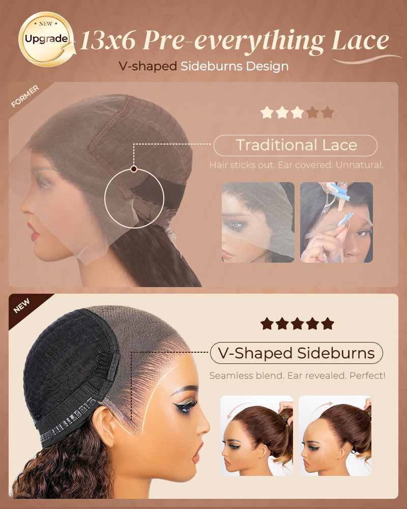 【$299 = 2 WIGS】Arabella 13x6 Three-Go™ Glueless Wig Chestnut Brown Ombre Water Wave With Drawstring For Beginner