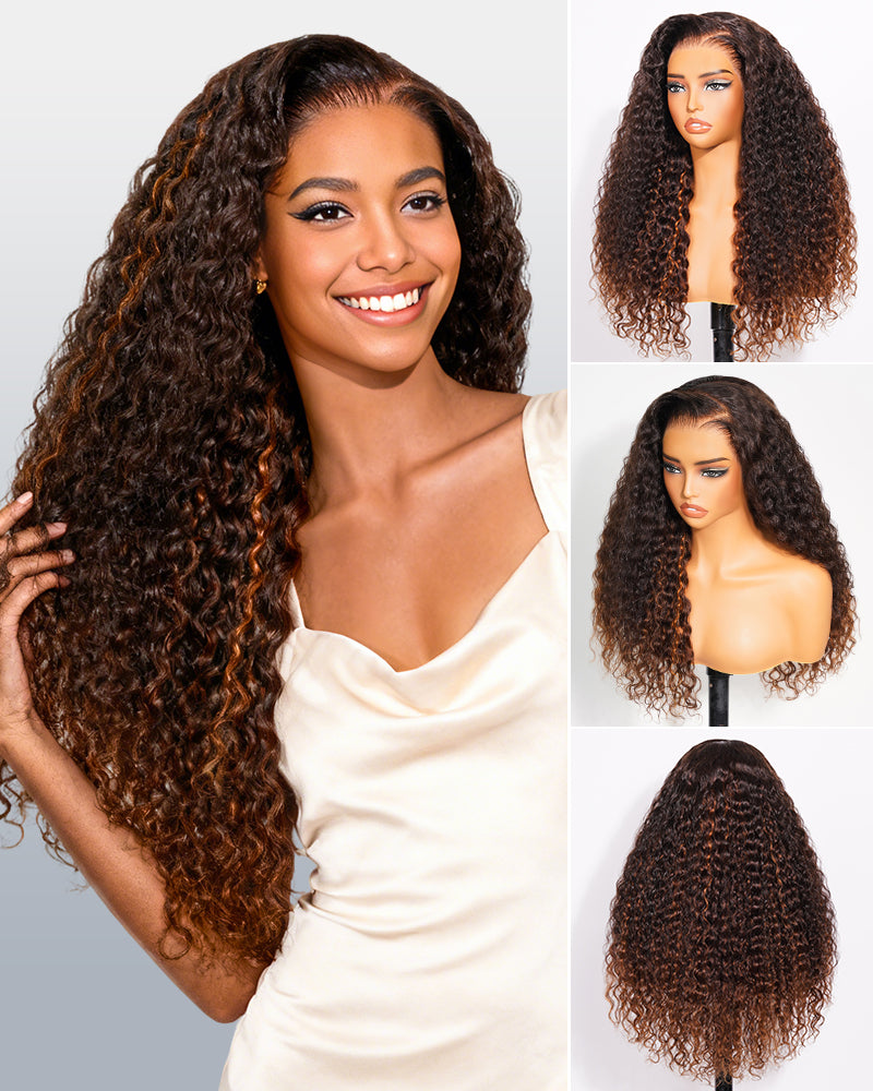【$299 = 2 WIGS】Arabella 13x6 Three-Go™ Glueless Wig Chestnut Brown Ombre Water Wave With Drawstring For Beginner