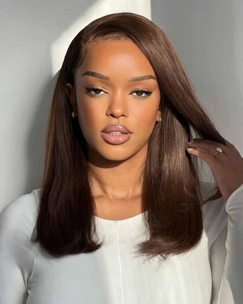 Arabella 13x6 Three-Go™ 250% Density Chocolate Brown Glueless Wig Straight Bob Wig With Drawstring