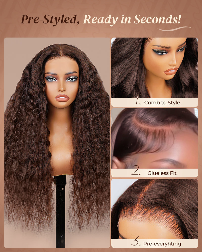 Arabella 13x6 Three-Go™ Chocolate Brown Glueless Wig Bohemian Curl With Drawstring 100% Human Hair Wig
