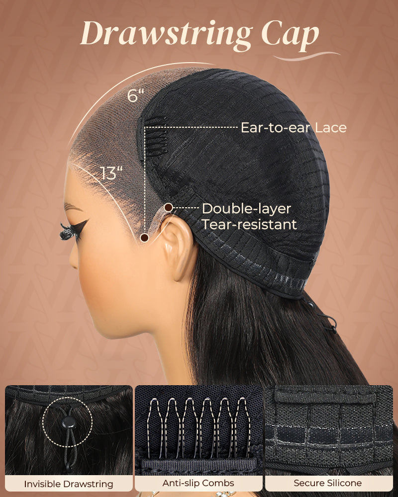 【Flash Sale】Arabella 13x6 Three-Go™ Glueless Wig 20" Body Wave With Drawstring Natural Black 100% Human Hair Wig