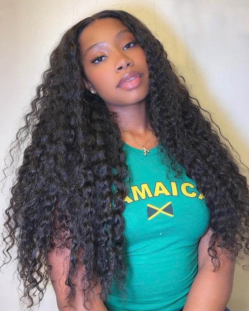 Pure-Luxe™ Water Wave Natural Black Pre-Cut 13x6 Lace Ultra-Dense Glueless Human Hair Wig