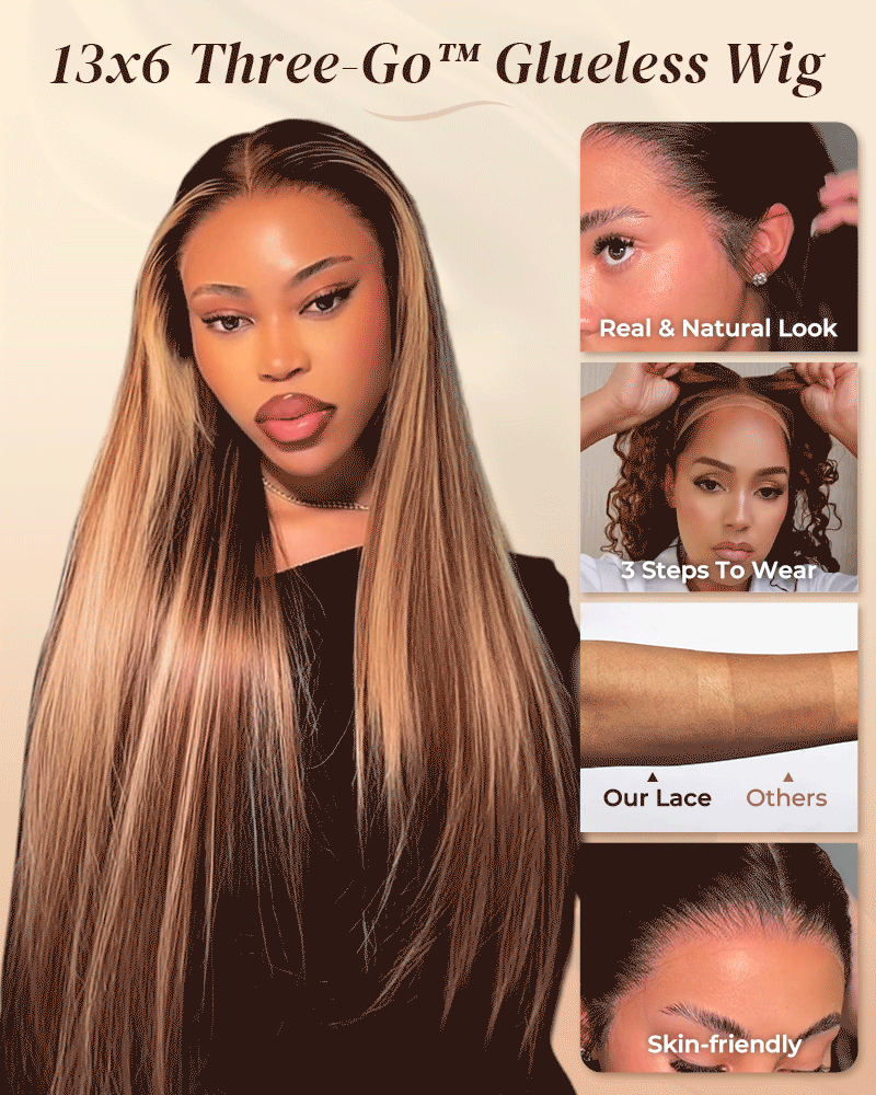 Arabella 13x6 Three-Go™ Ombre Highlight Honey Blonde Glueless Wig Silky Straight With Drawstring 100% Human Hair Wig