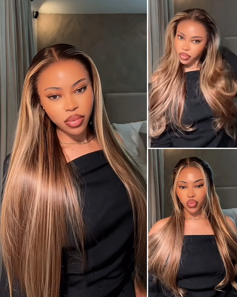 Arabella 13x6 Three-Go™ Ombre Highlight Honey Blonde Glueless Wig Silky Straight With Drawstring 100% Human Hair Wig