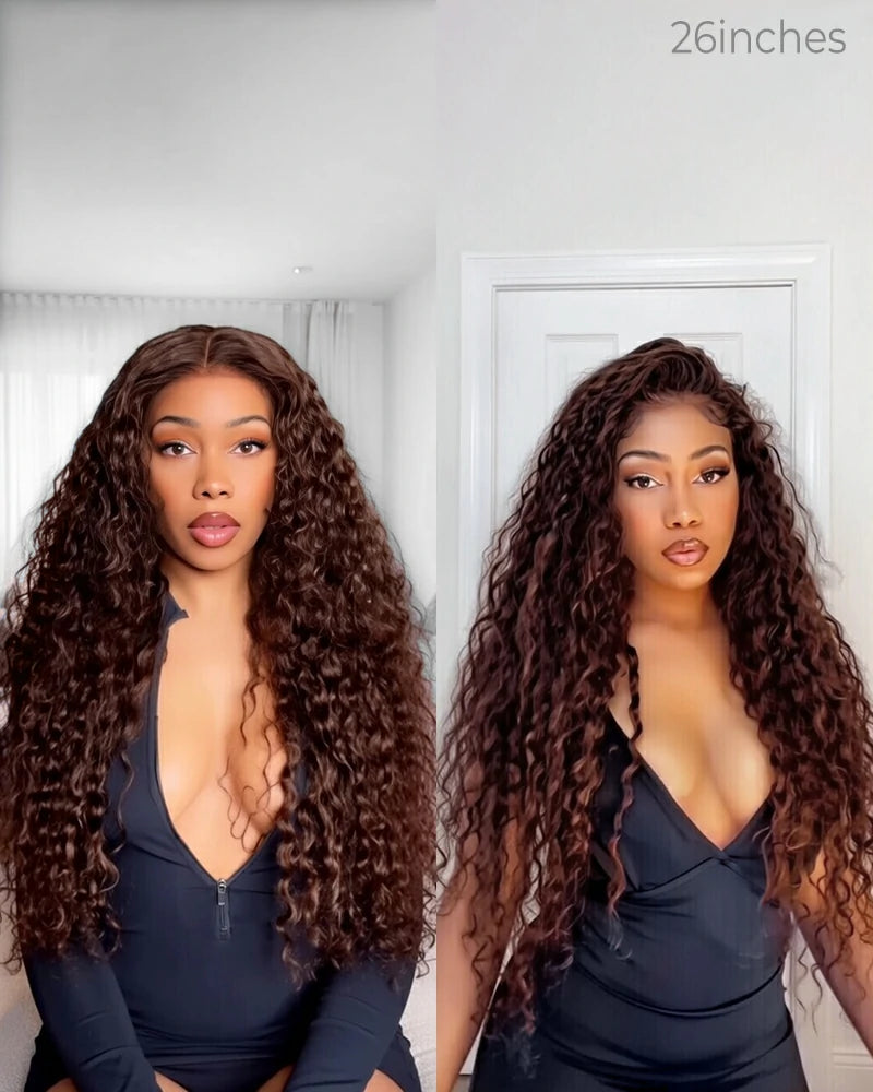 Arabella 13x6 Three-Go™ Chocolate Brown Glueless Wig Water Wave With Drawstring 100% Human Hair Wig