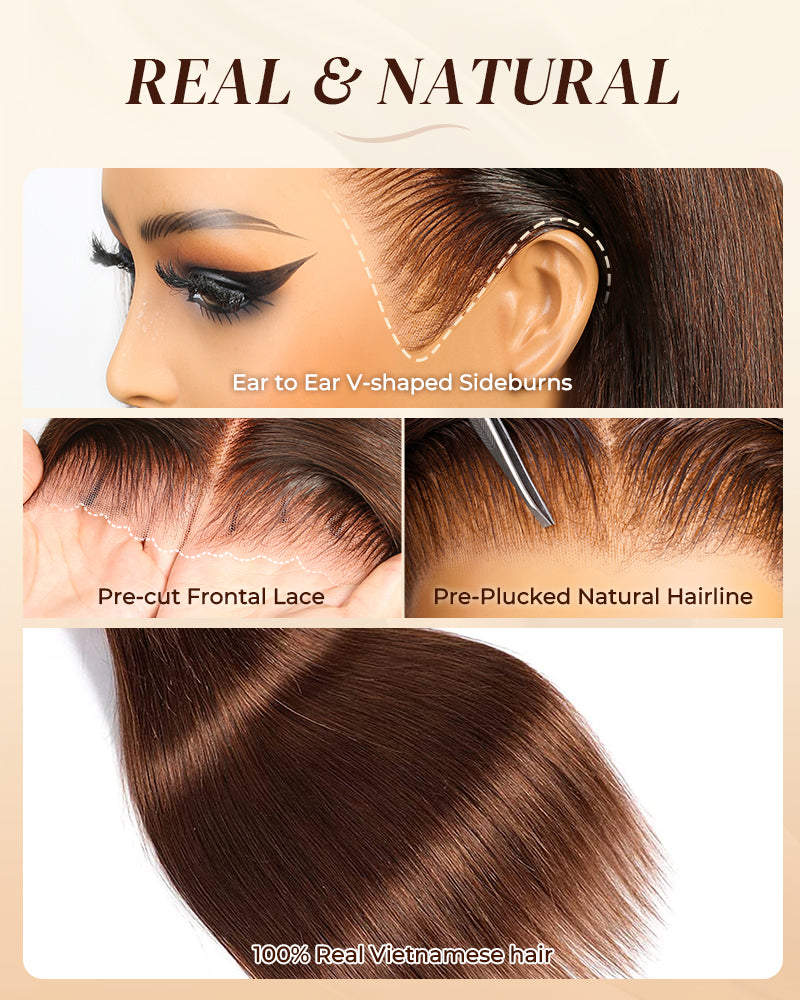 Arabella 13x6 Three-Go™ Glueless Wig Dark Brown With Highlights Water Wave With Drawstring For Beginner