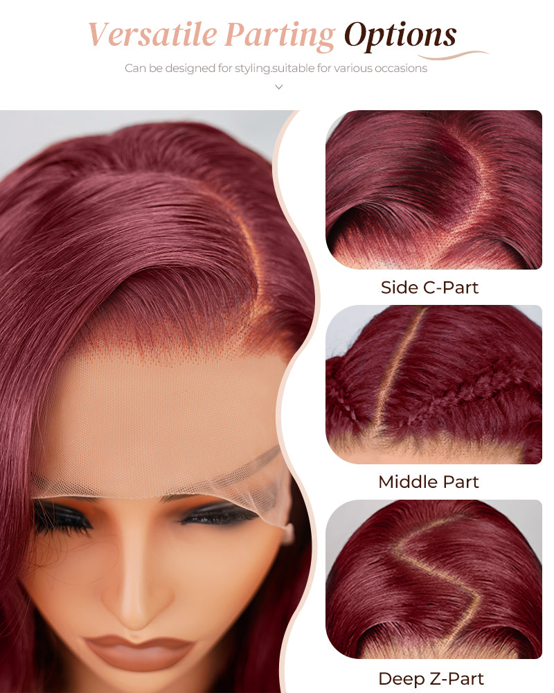 Arabella 13x4 Frontal Lace Cherry Red Ombre 99J39J Colored Wig Loose Body Wave Wig Invisible Knots Realistic Hairline
