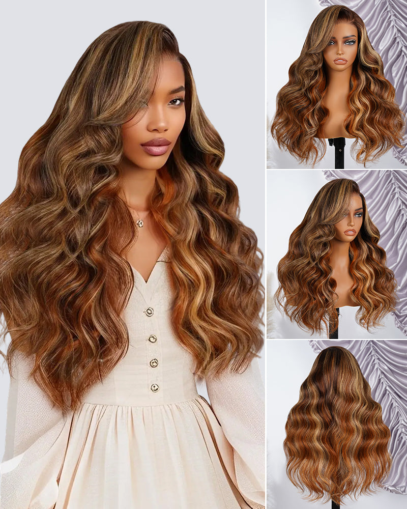 【$299 = 2 WIGS】Arabella 6x5 invisible knots Glueless Wig Brown Ombre Highlights Loose Body Wave Wig Pre-cut Lace Beginner Friendly