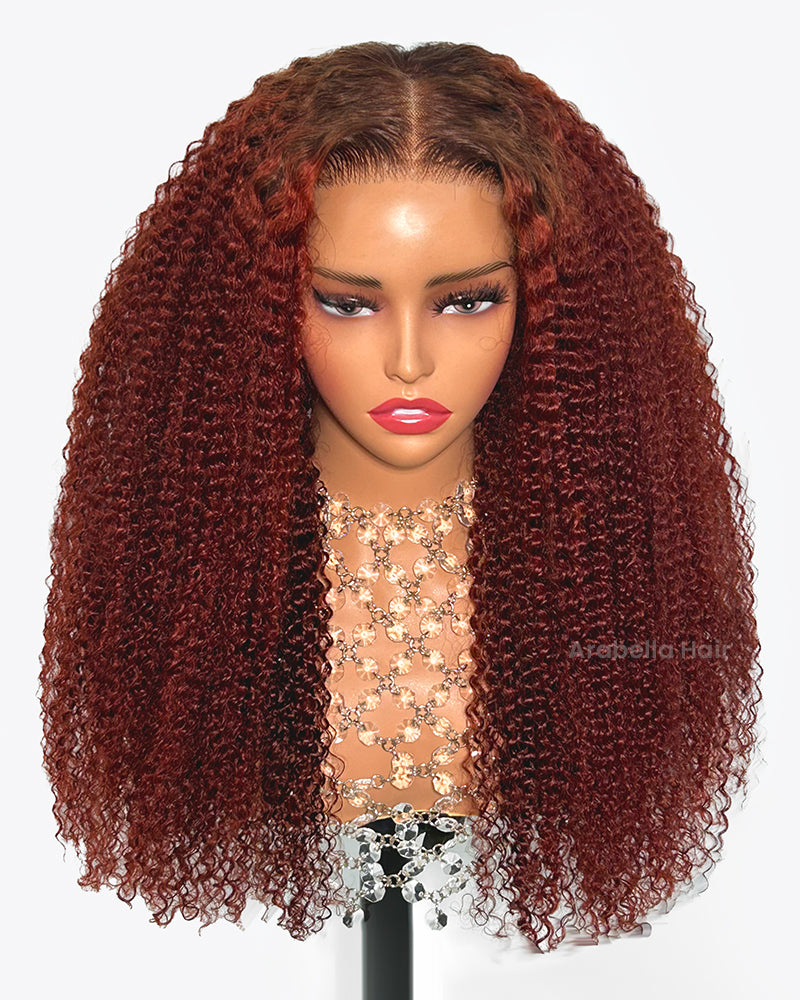 26"= $213 | Arabella 6x5 invisible knots Glueless Reddish Brown Ombre Kinky Curly Wig Pre-cut Lace Beginner Friendly