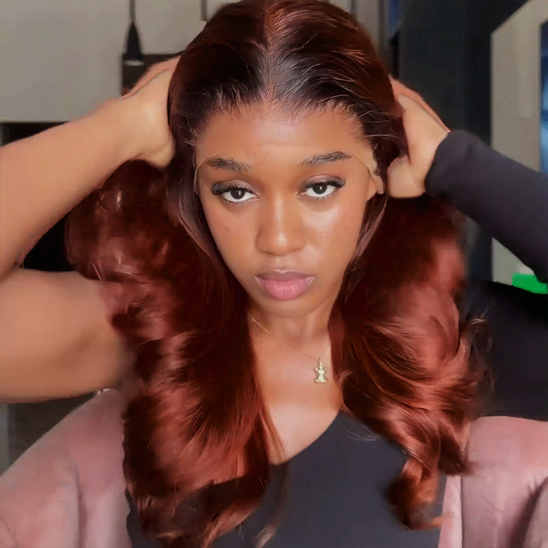 26"=$167 | Arabella 6 Inches Deep Part Reddish Brown Ombre Loose Body Wave Wig 100% human hair wig