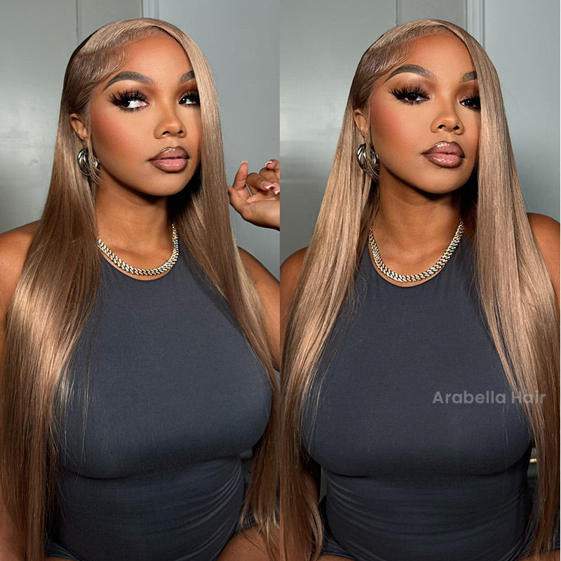【30" Super Sale】Ash Honey Blonde Color Minimalist Blonde Series Glueless 13x4 Lace Front Wavy/Straight Human Hair Wig