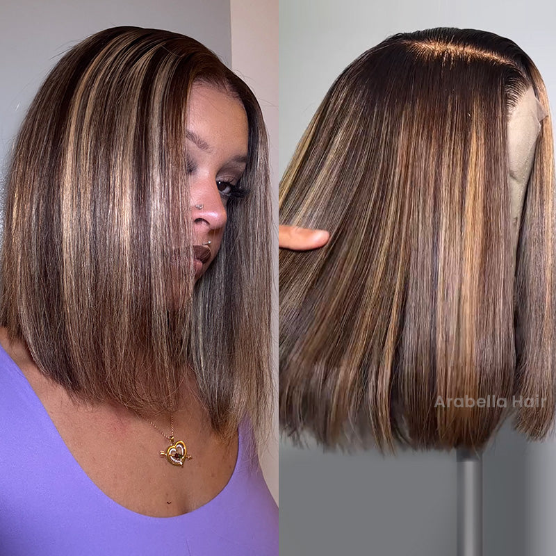 【Bogo Sale】Straight Short Bob Wigs Glueless 6x5 Lace Mix Color Human Hair Middle Part