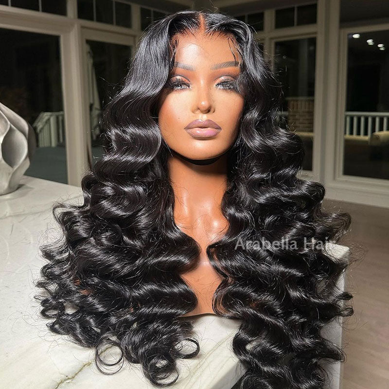 Loose Wave Natural Black 4x4 Lace Glueless Human Hair Wig Middle Part