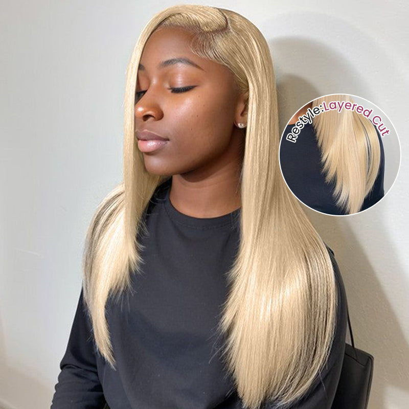 Arabella 6x5 invisible knots Glueless 613 Blonde Silky Straight Bob Wig Pre-cut Lace Beginner Friendly