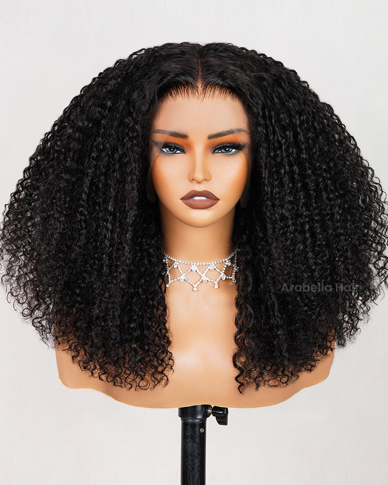 【Bogo Sale】Limited Design Special Jerry Curl Long Bob Natural Black 6x5 Lace Double Drawn Human Hair Wigs