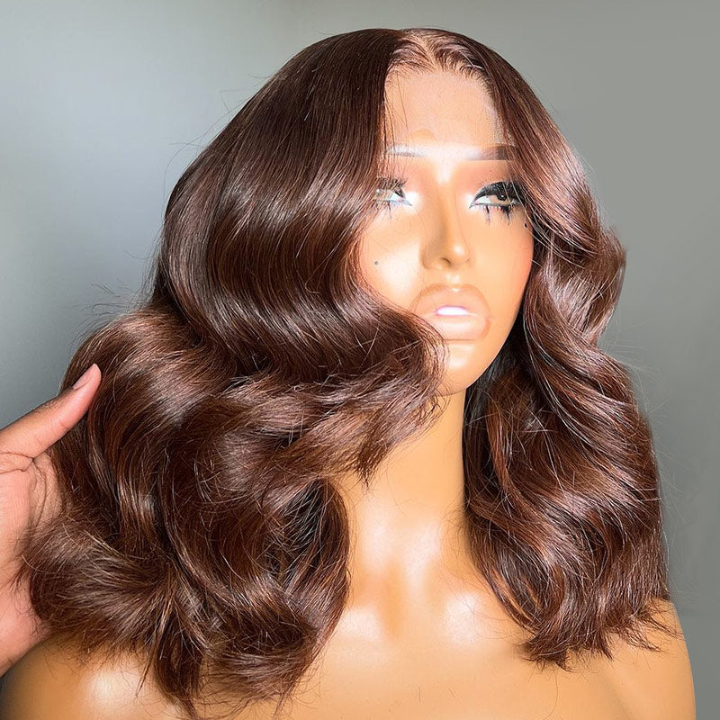 【BOGO】Limited Design Dark Brown Colored Blowout In Wavy Style Glueless 6x5 Pre-Cut Lace Easy-Wear Wig Human Hair Wigs