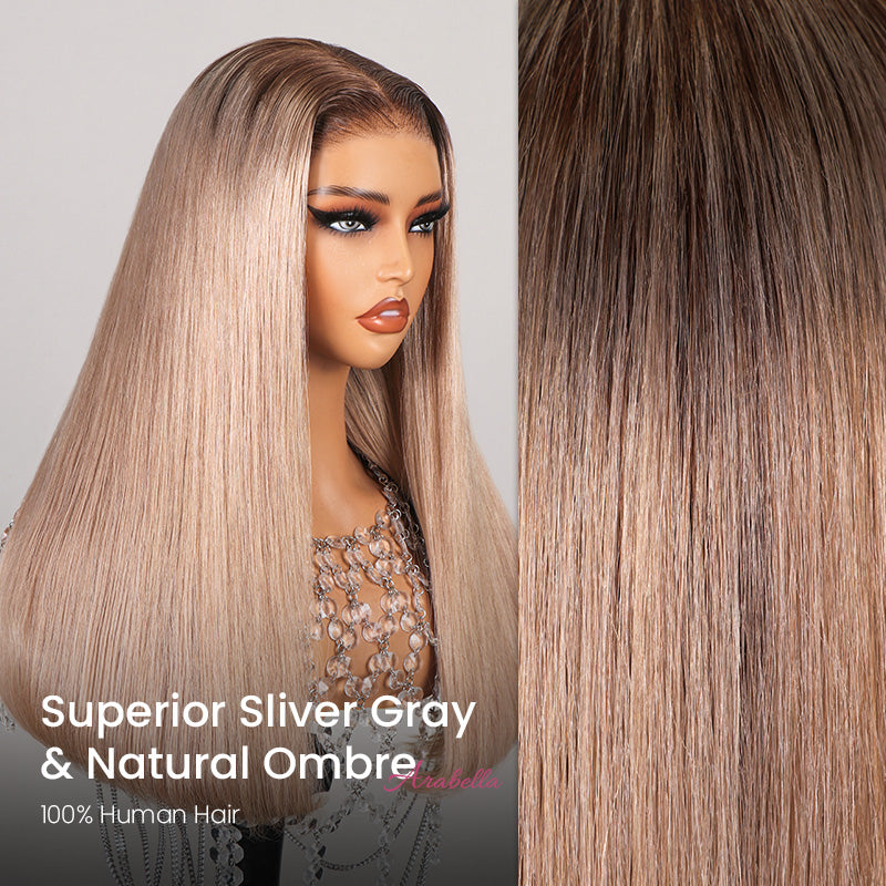 Arabella 6x5 invisible knots Glueless Ash Blonde Ombre Colored Wig Straight Bob Wig Pre-cut Lace Beginner Friendly