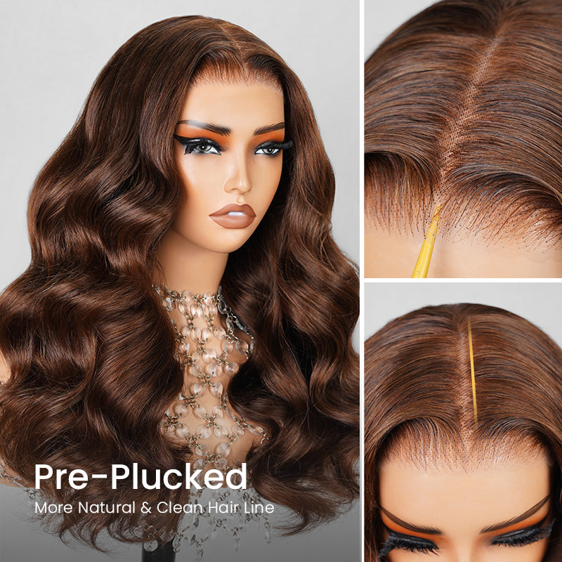 【Bogo Sale】Limited Design Dark Brown Colored Blowout In Wavy Style Glueless 6x5 Pre-Cut Lace Easy-Wear Wig Human Hair Wigs