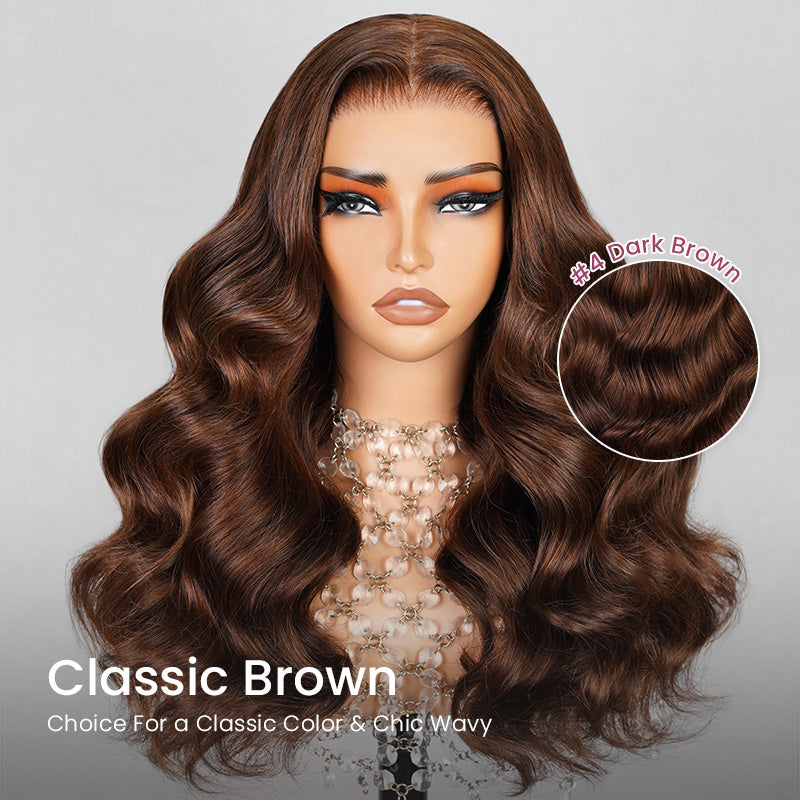 【Bogo Sale】Limited Design Dark Brown Colored Blowout In Wavy Style Glueless 6x5 Pre-Cut Lace Easy-Wear Wig Human Hair Wigs