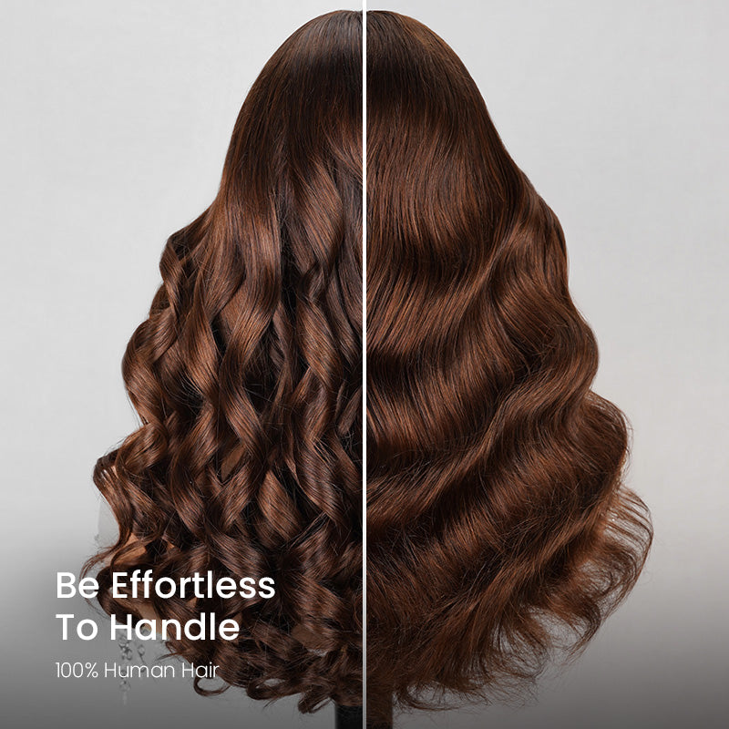 【Bogo Sale】Limited Design Dark Brown Colored Blowout In Wavy Style Glueless 6x5 Pre-Cut Lace Easy-Wear Wig Human Hair Wigs
