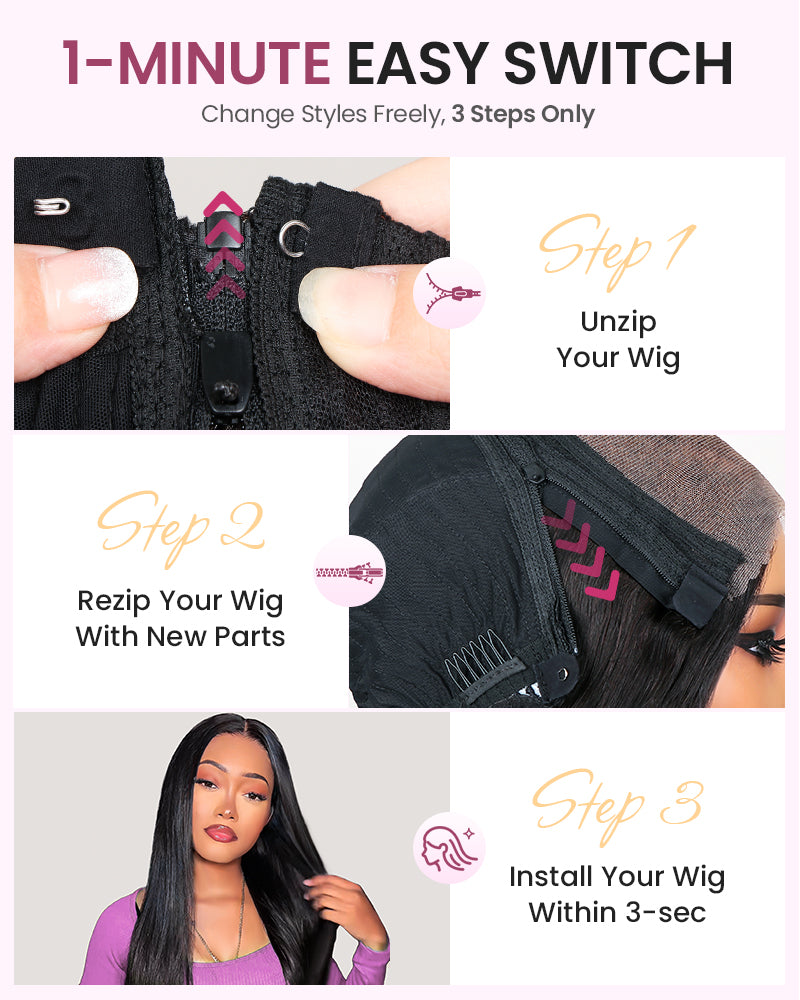 ZIP & Mix-All Wigs | Body Wave 6-Inch Deep Lace Color Optional Replaceable Front Wigs With Free 30 Inch After Wigs