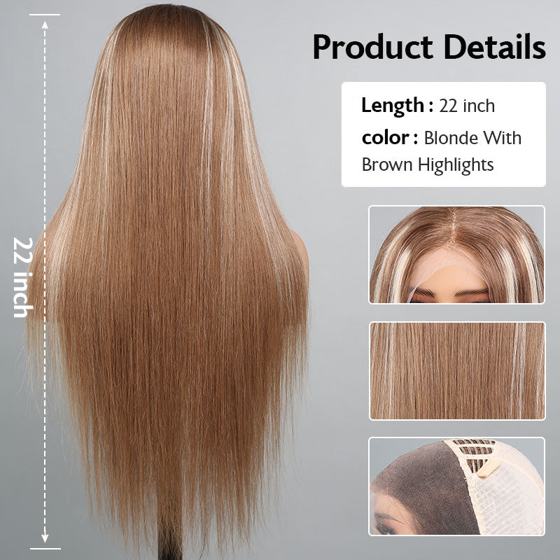 00013x4 Lace Front Mixed Brown & Blonde Color Straight Human Hair Wig