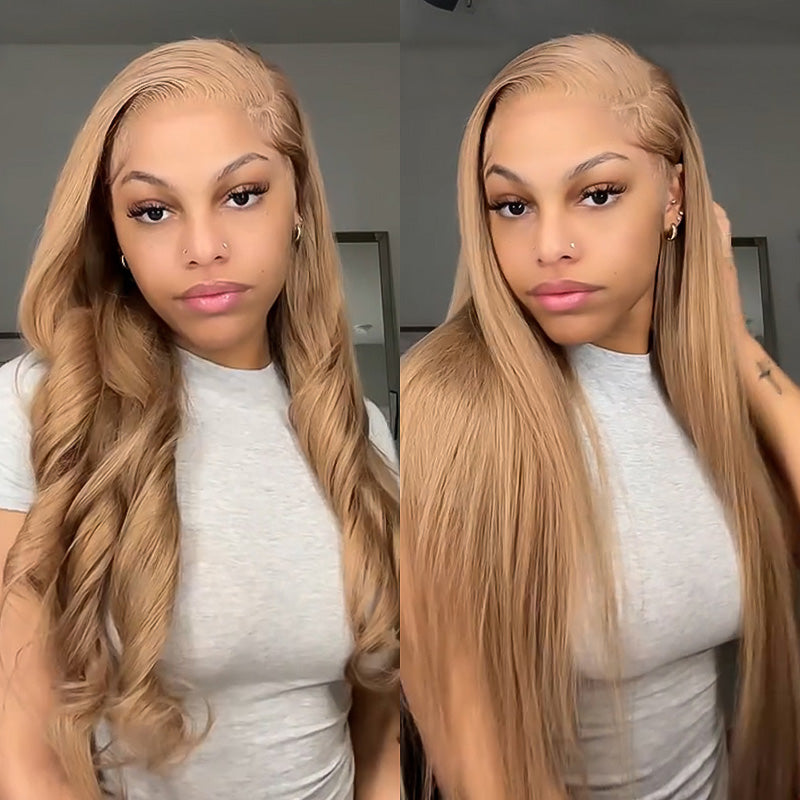 【30" Super Sale】Ash Honey Blonde Color Minimalist Blonde Series Glueless 13x4 Lace Front Wavy/Straight Human Hair Wig