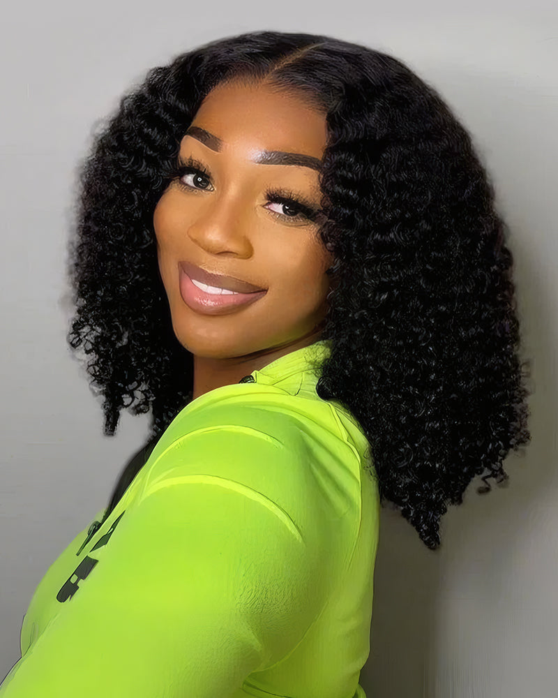 Arabella 6x5 Lace Glueless & 6 Inches Deep Part Jerry Curly Bob Wig Pre-cut Lace Natural Black