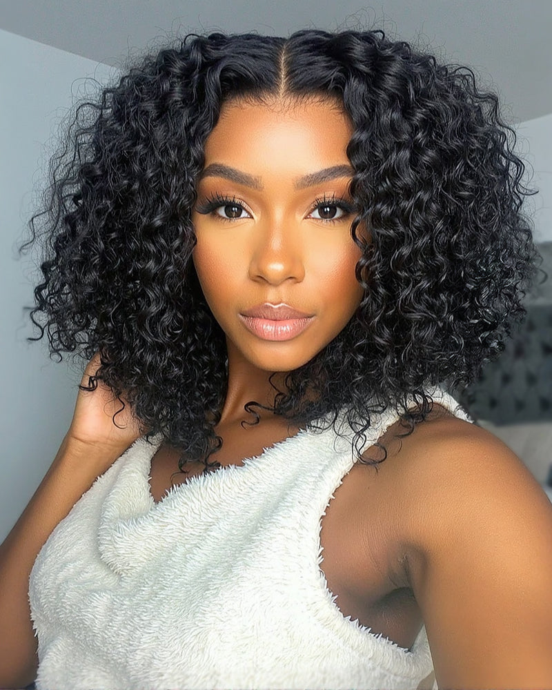 Arabella 6x5 Lace Glueless & 6 Inches Deep Part Jerry Curly Bob Wig Pre-cut Lace Natural Black