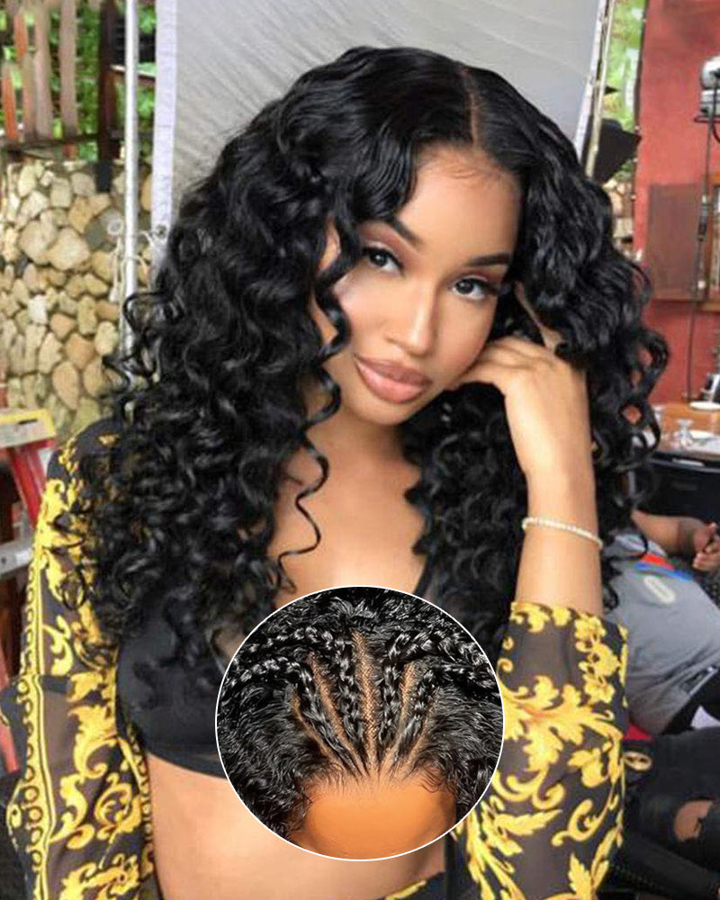 22"=$147 | Arabella 6x5 Invisible Knots & 13x4 Frontal Lace Deep Wave Wig Pre-cut Lace Natural Black Beginner Friendly