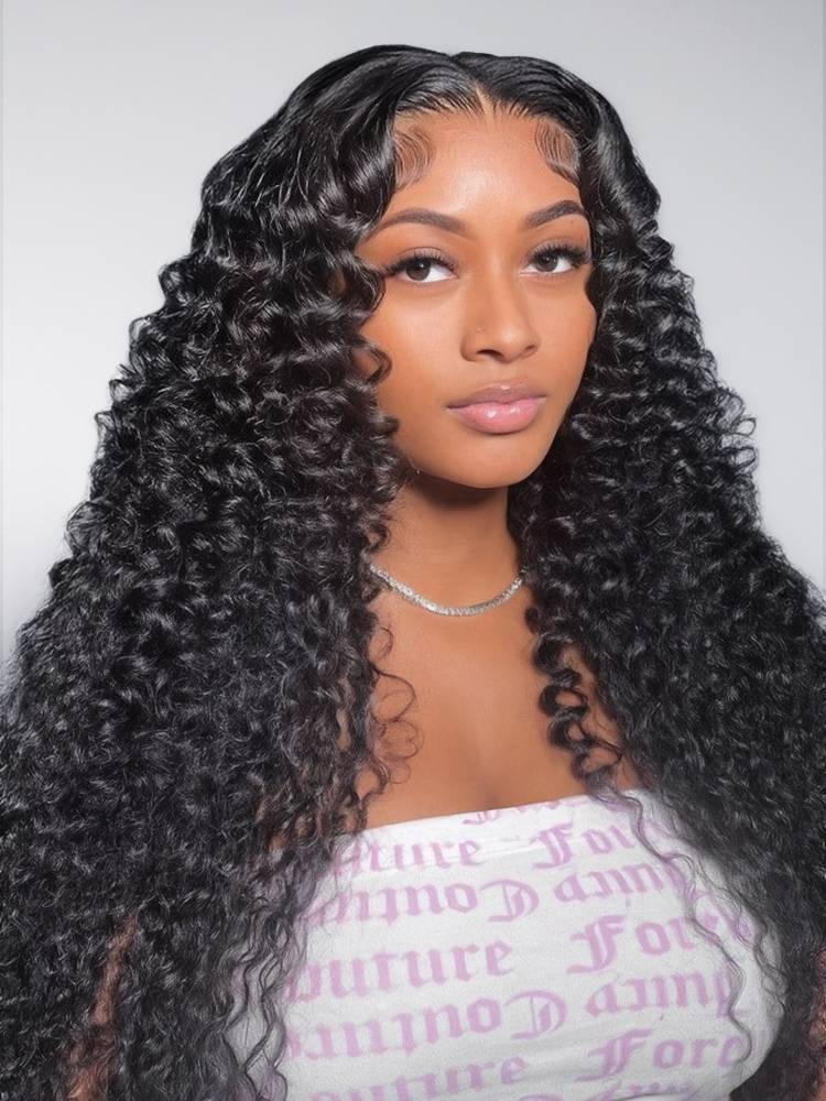 22"=$147 | Arabella 6x5 Invisible Knots & 13x4 Frontal Lace Deep Wave Wig Pre-cut Lace Natural Black Beginner Friendly