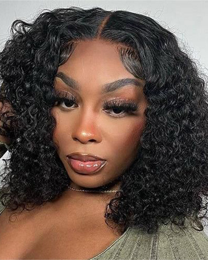 【Bogo Sale】Jerry Curly Double Drawn Short Bob 6-inch Deep Lace Front Human Hair Wigs