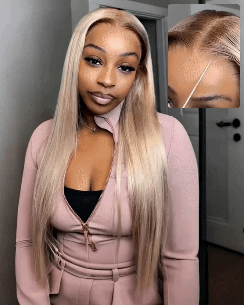 Arabella 13x6 Three-Go™ Ash Blonde Ombre Glueless Wig Silky Straight With Drawstring 100% Human Hair Wig