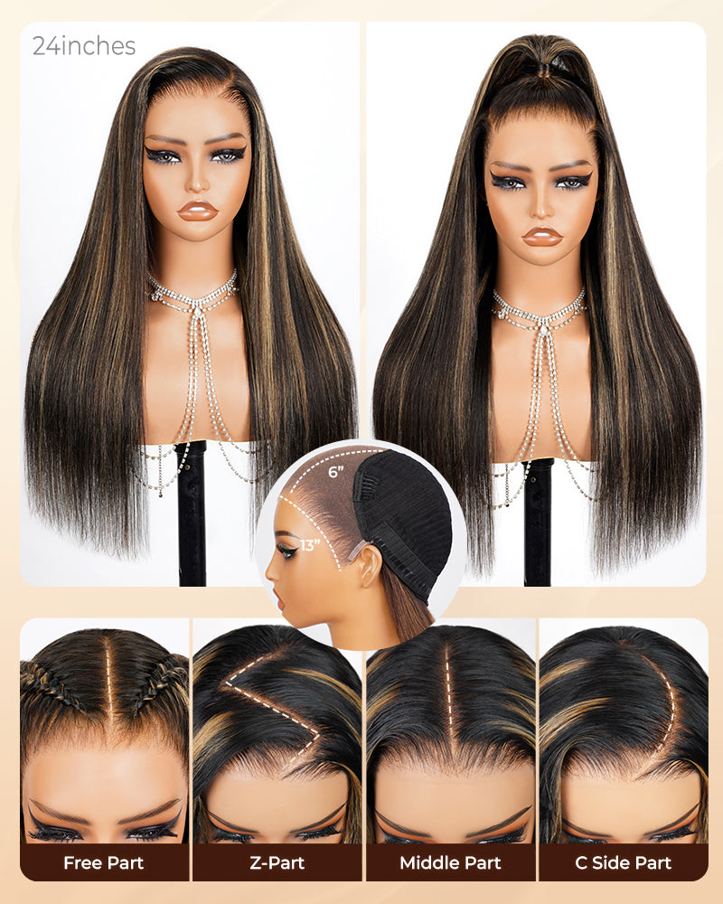 【$299 = 2 WIGS】Arabella 13x6 Three-Go™ Balayage Highlight Glueless Wig Silky Straight With Drawstring 100% Human Hair Wig