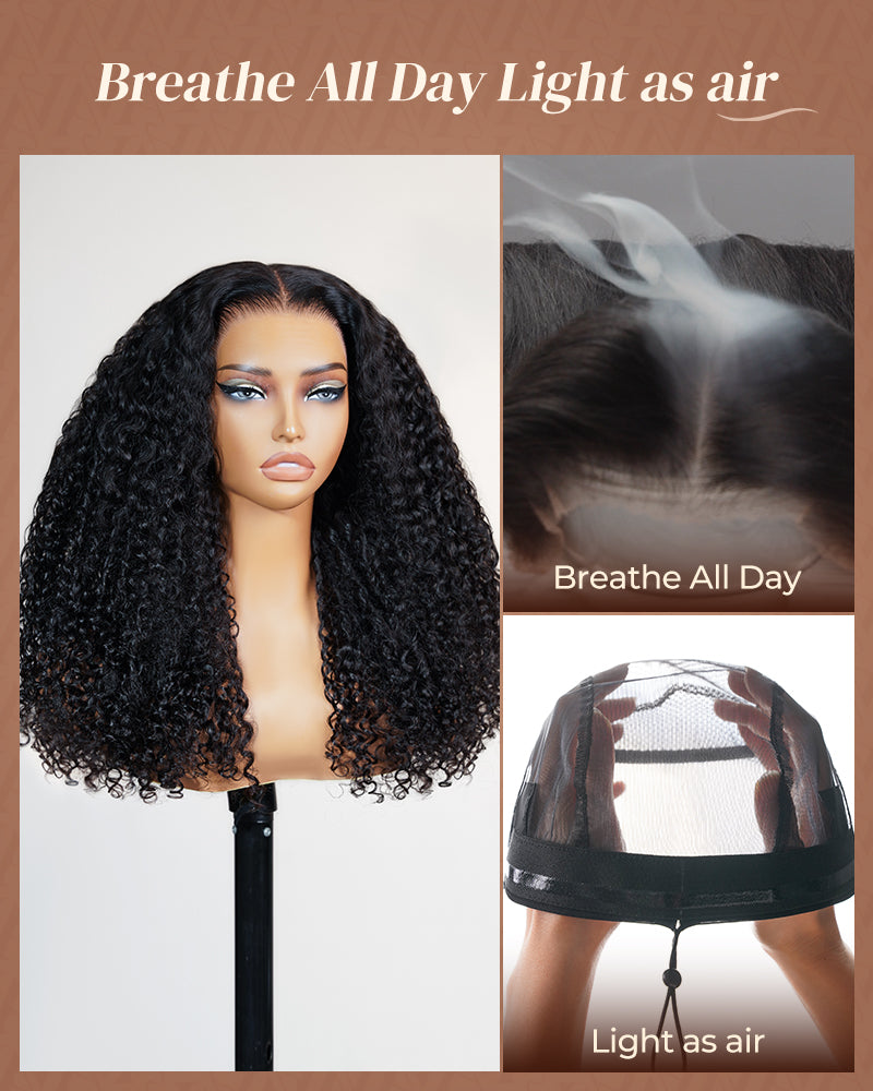 Arabella 13x6 Three-Go™ Glueless Wig Jerry Curly With Drawstring Natural Black 100% Human Hair Wig