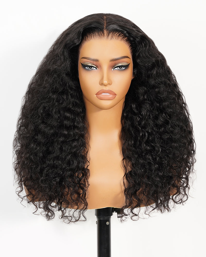 Pure-Luxe™ Water Wave Natural Black Pre-Cut 13x6 Lace Ultra-Dense Glueless Human Hair Wig