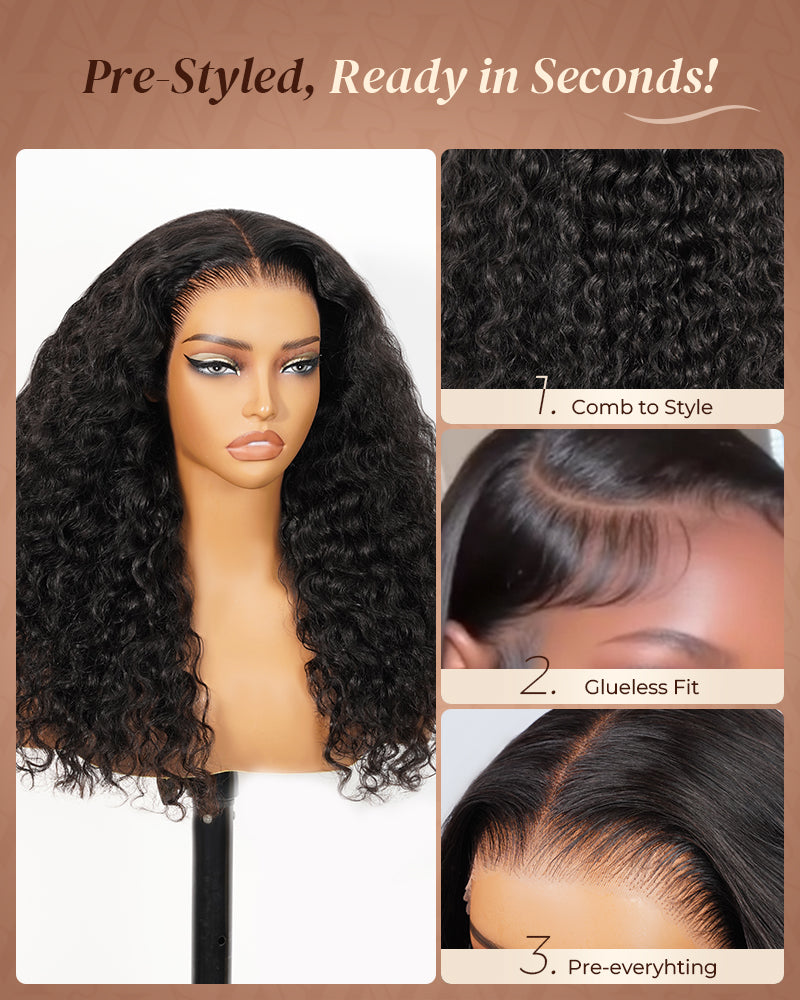 Pure-Luxe™ Water Wave Natural Black Pre-Cut 13x6 Lace Ultra-Dense Glueless Human Hair Wig