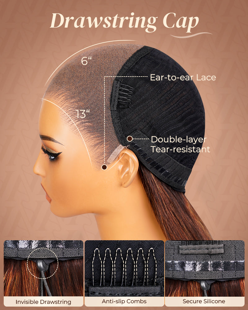 Arabella 13x6 Three-Go™ Burgundy Brown Ombre Glueless Wig Loose Body Wave With Drawstring 100% Human Hair Wig