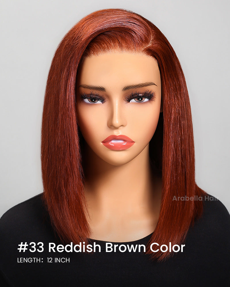 12" = $78 | Arabella 6x5 Invisible Knots & 13x4 Frontal Lace Reddish Brown Straight Bob Wig Pre-cut Lace Beginner Friendly